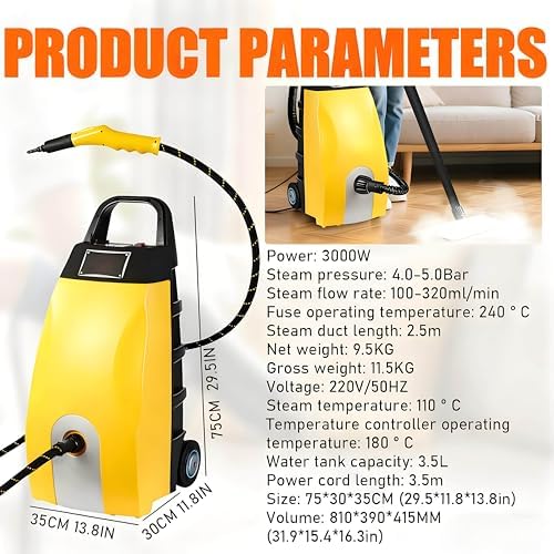 Multi-Purpose High Temp Steam Continuous Cleaner, Steam Cleaners, 3.5L Large Water Tank Steamer with 2500W Power Instant 40-Second Heat-Up