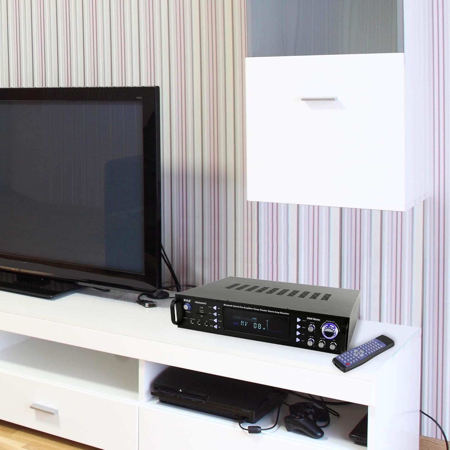 Pyle 4-Channel Bluetooth Home Power Amplifier - 2000 Watt Audio Stereo Receiver w/Speaker Selector