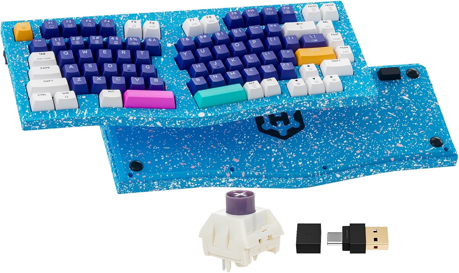 Hexgears F2 Alice83 Aluminum Custom Mechanical Keyboard, Split 83 Keys Alice Layout Ergonomic Keyboard, Hot Swappable Creamy Linear Switch, BT5.0/2.4GHz/USB-C, RGB Backlit for Win/Mac (Color Blue)