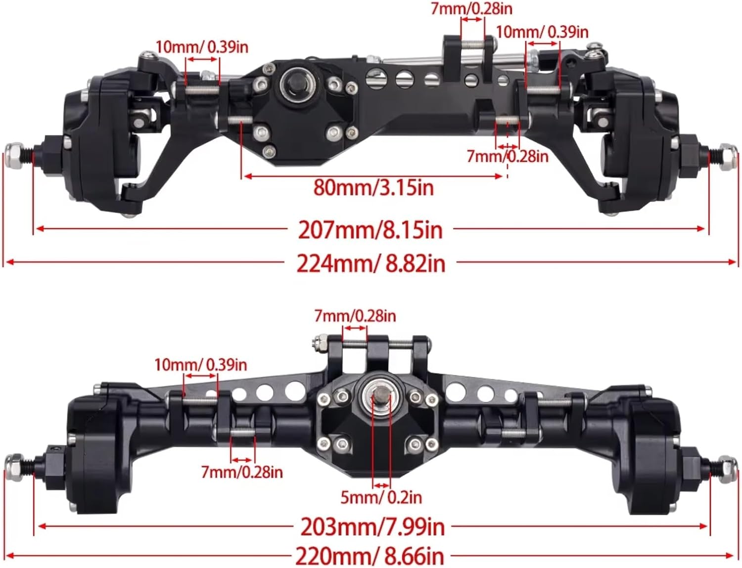 RC Axle Models For Vanquish VS4-10 For Phoenix F10 For LCG 1/10 Machined Aluminum Front And Rear Portal Axle Chassis Upgrade Parts RC Crawler(Black,1set)