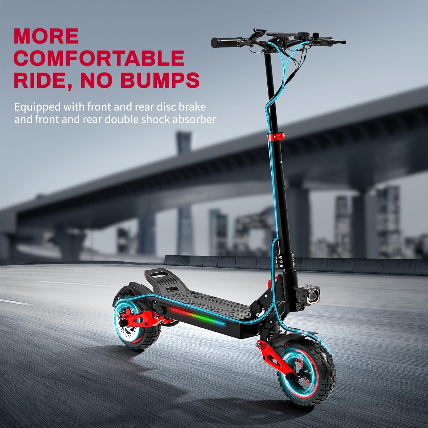 1600W Electric Scooter for Adults, 34mph Max Speed, 48V 18AH Battery, 10-inch tire, Double Suspension Hydraulic Shock Absorber, Ideal for Outdoor Adventure & Commuting