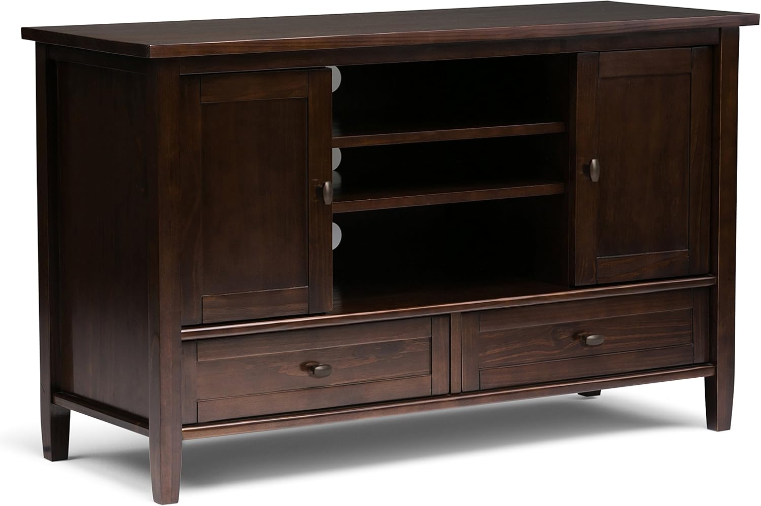 SIMPLIHOME Warm Shaker SOLID WOOD 47 Inch Wide Transitional TV Media Stand in Tobacco Brown for TVs up to 50 Inches