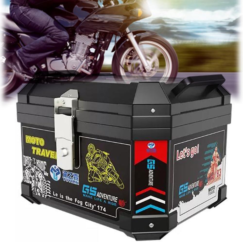 EMENAR Rectangle Motorcycle Top Box Storage Box, Universal Scooter Top Case With Mounting Hardware,Security Lock Trunk Top Case, Durable (Color : Black)