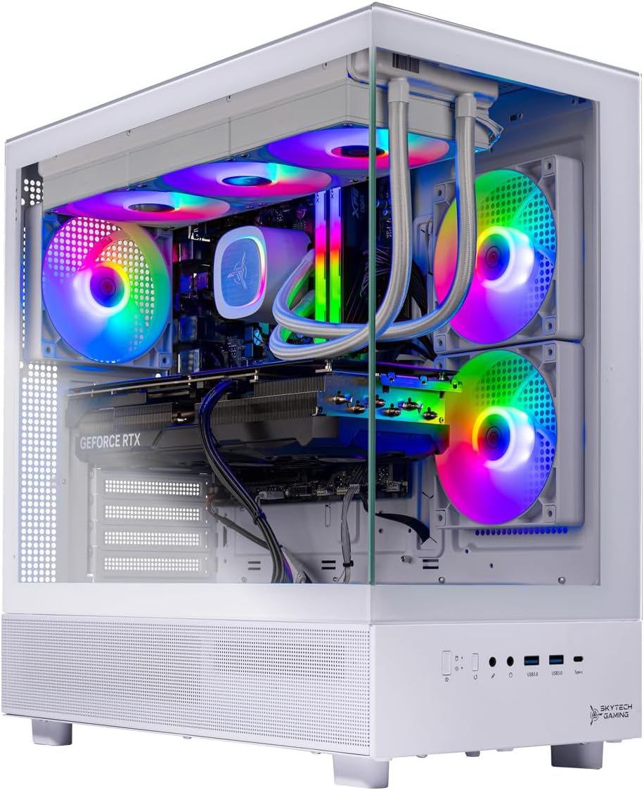 Skytech Gaming Azure 3 Desktop PC, Ryzen 7 7800X3D 4.2 GHz (5GHz Turbo), NVIDIA RTX 5060 Ti 16GB, 1TB Gen4 NVMe SSD, 32GB DDR5 RAM 6000 RGB, 650W Gold PSU, 360mm ARGB AIO, Wi-Fi, Win 11