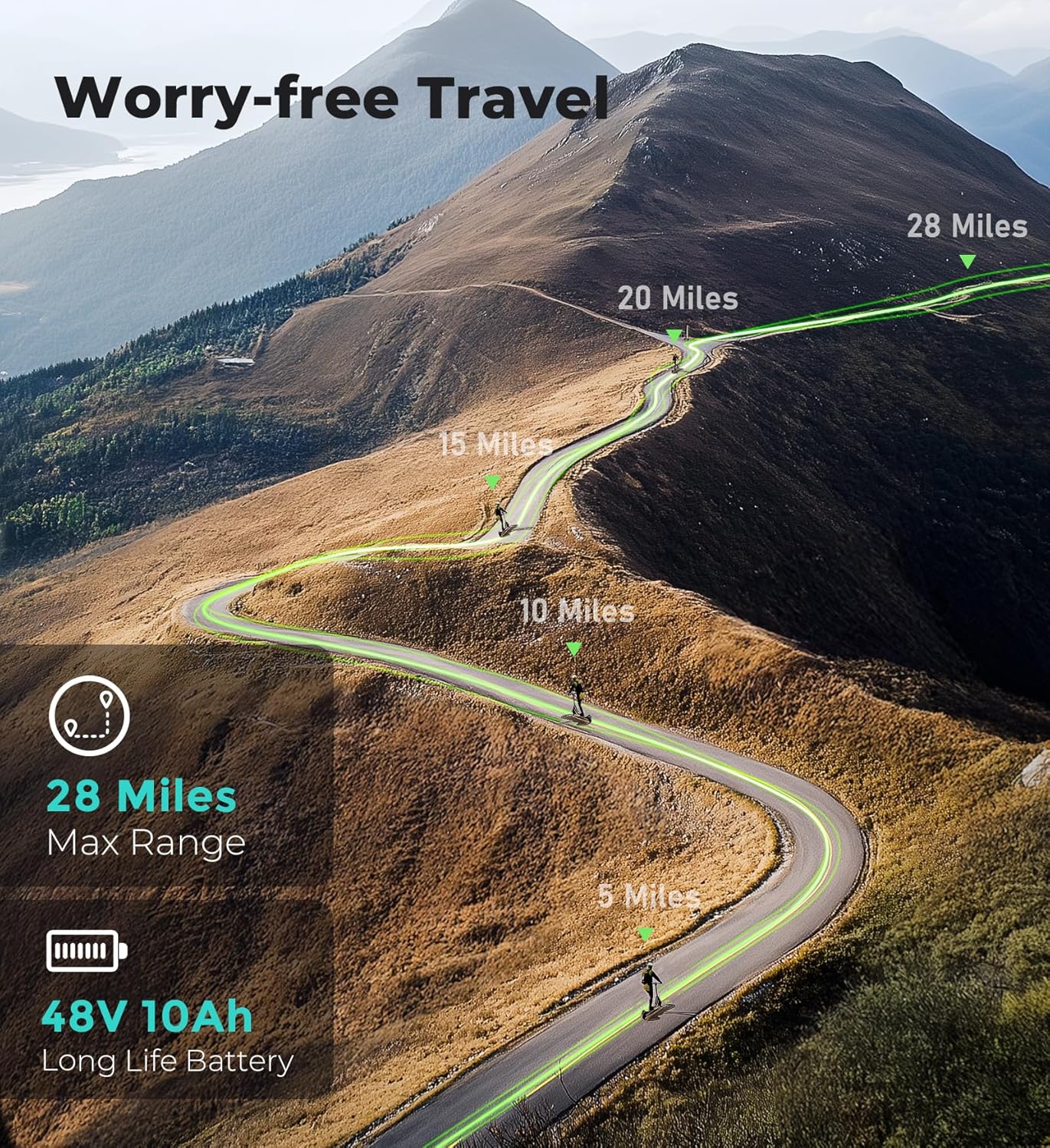 Adult Electric Scooter, 350W/800W/1000W/1200W Motor, 18MPH/28MPH Top Speed E-Scooter up to 21/28/37 Miles Range, 8.5” /10