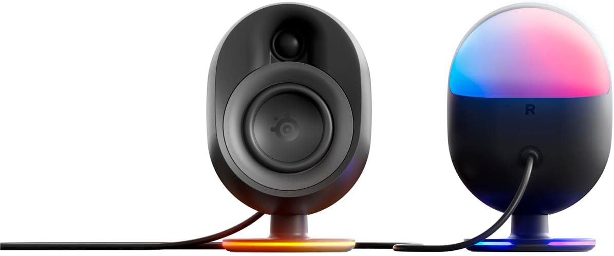 SteelSeries Arena 9 Illuminated 5.1 Desktop Gaming Speakers – 5.1 USB Surround Sound – Wireless Rear Speakers – 2-Way Speaker Design – Subwoofer – RGB Light, Bluetooth – PC, PlayStation, Mobile, Mac