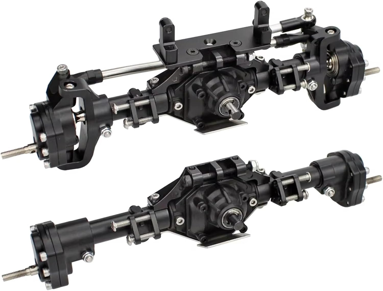 RC Spare Part Compatible with Axial for SCX10 II 90046 90047 V2 for Wrangler Aluminum Alloy CNC Front Rear Portal Axle Diff Locked Portals 1/10 RC Car(Black)