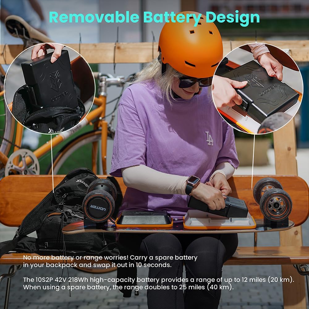 Electric Skateboard with Remote, Max 600W×2 Hub-Motors, Swappable Battery, Up to 28 MPH, 12–25 Miles Range, 4 Speed Modes, Electric Longboard for Adults & Beginners (Flamo / S3 / Pixel Series)