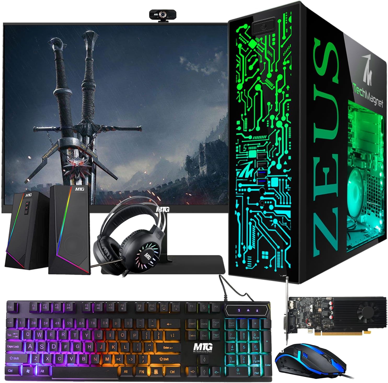 TechMagnet Gaming Desktop PC, Intel i5 6th Gen, Zeus Pro 6, GT 1030 2GB DDR5, 16GB RAM ARGB, 256GB SSD, 22 Inch Monitor, RGB Kit, Windows 11 (Renewed)