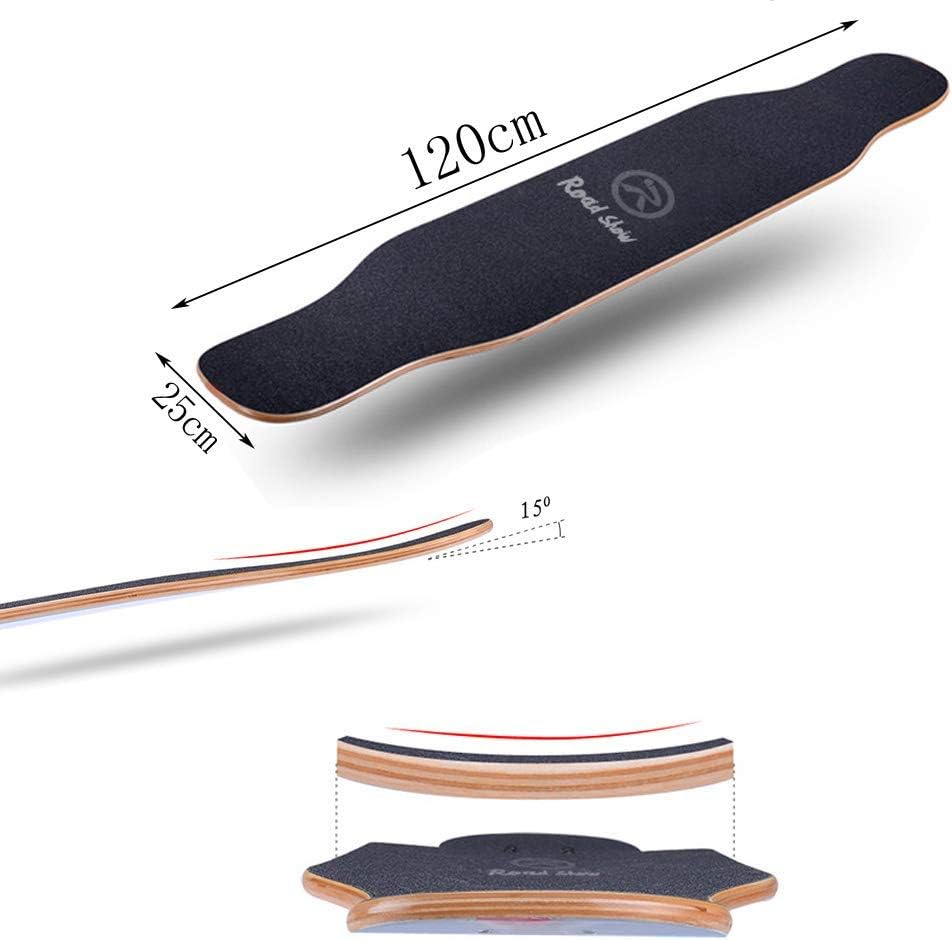 Longboard Complete Board 120×25cm Dancing Cruiser Double Kick Deck Skateboard 7 Layers Maple Boards ABEC-9 Bearings for Youths Adults Kids Beginners (B)