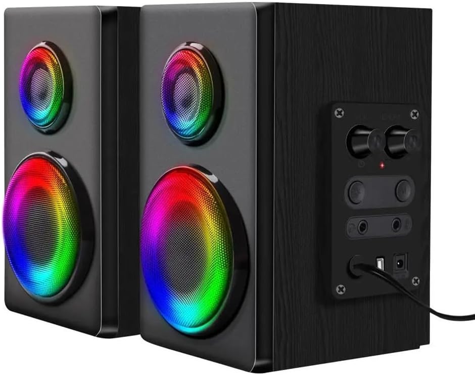 Support Gaming RGB 2.0 Speakers Aux 3.5mm Stereo Surround Music for Computer PC Loudspeakers