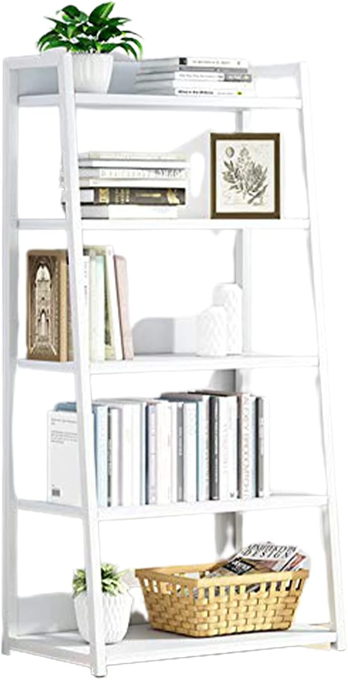 HB1 Multi -Tier Open Ladder Shelf Bookshelf Steel and Wood Display Stand Simple Large Capacity and Stable Standing Bookcase for Home and Office