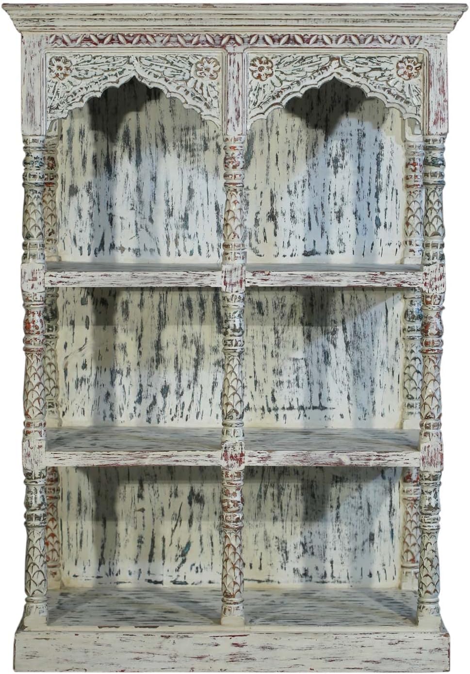Handmade Solid Wood White Washed 3 Shelves Arched Solid Wood Display Unit | 57