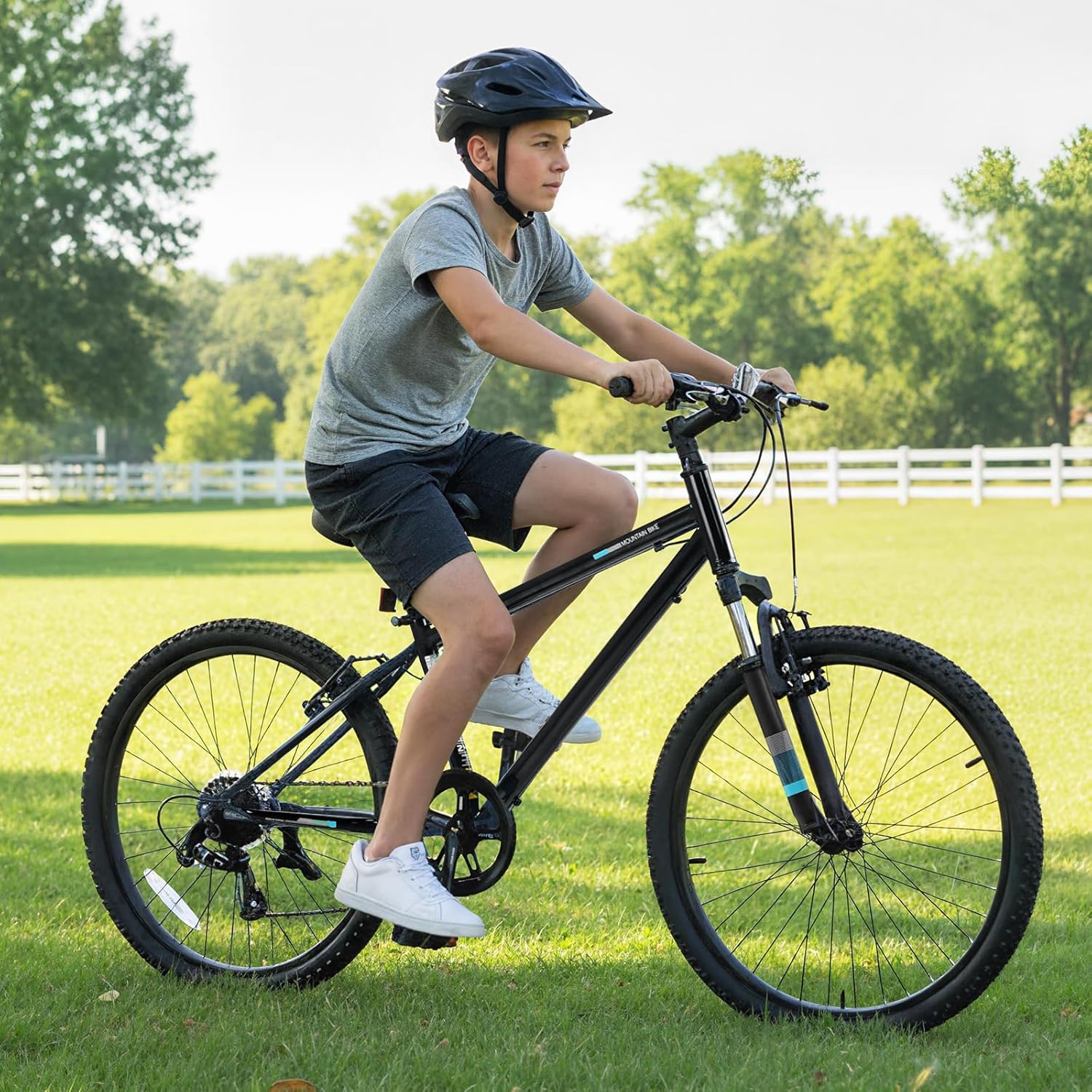 GYMAX 20 24 Inch Kids Mountain Bike, Kids Bicycles for Boys Girls w/Suspension Fork, 6-Speed Drivetrain, Dual Brakes, Anti-Slip Tires, Multi Colors