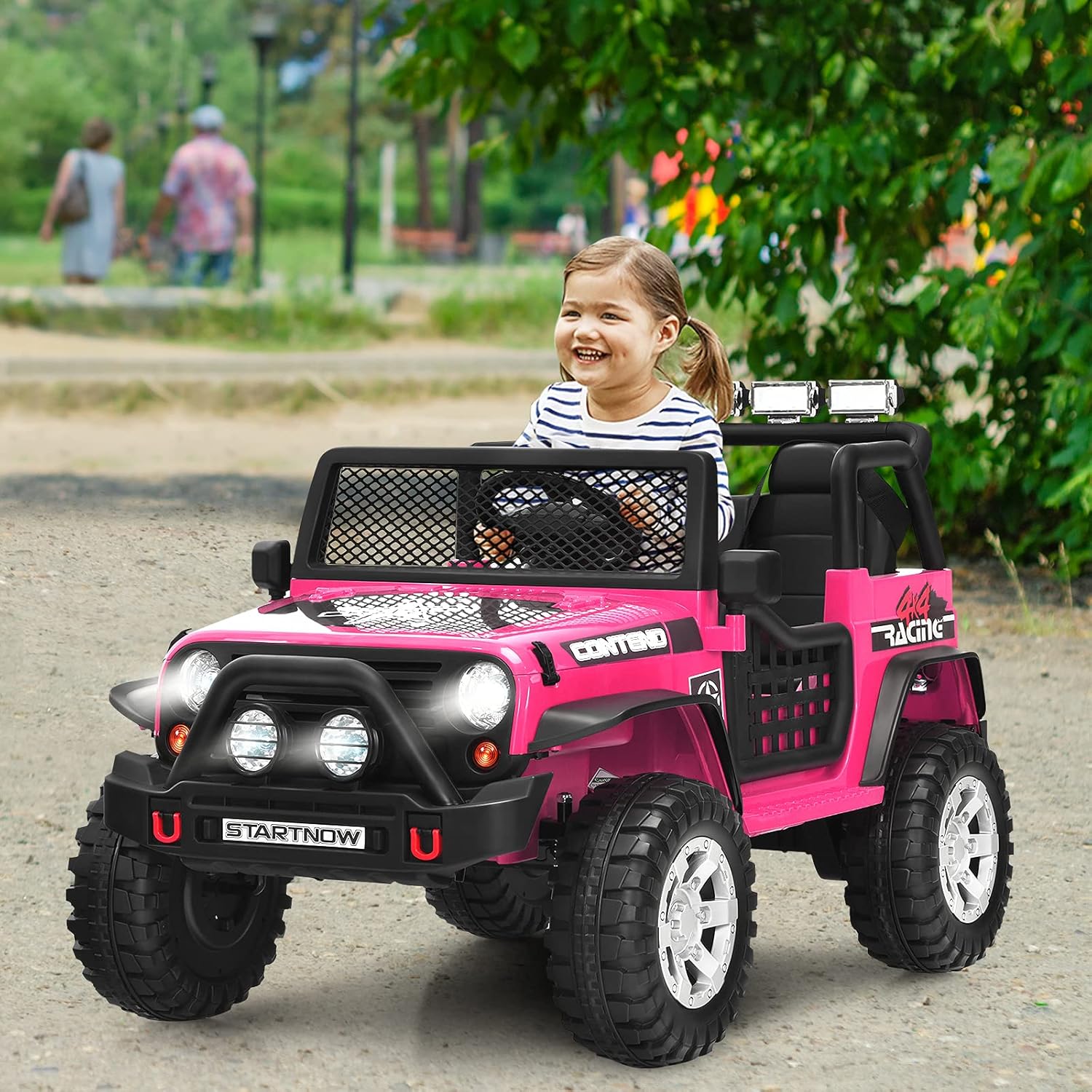 OLAKIDS Kids Ride on Truck, 2 Seater 12V Electric Vehicle with Remote Control, Toddler Battery Powered Toy Car with 2 Speeds Rocking Function Spring Suspension Bluetooth USB AUX Music