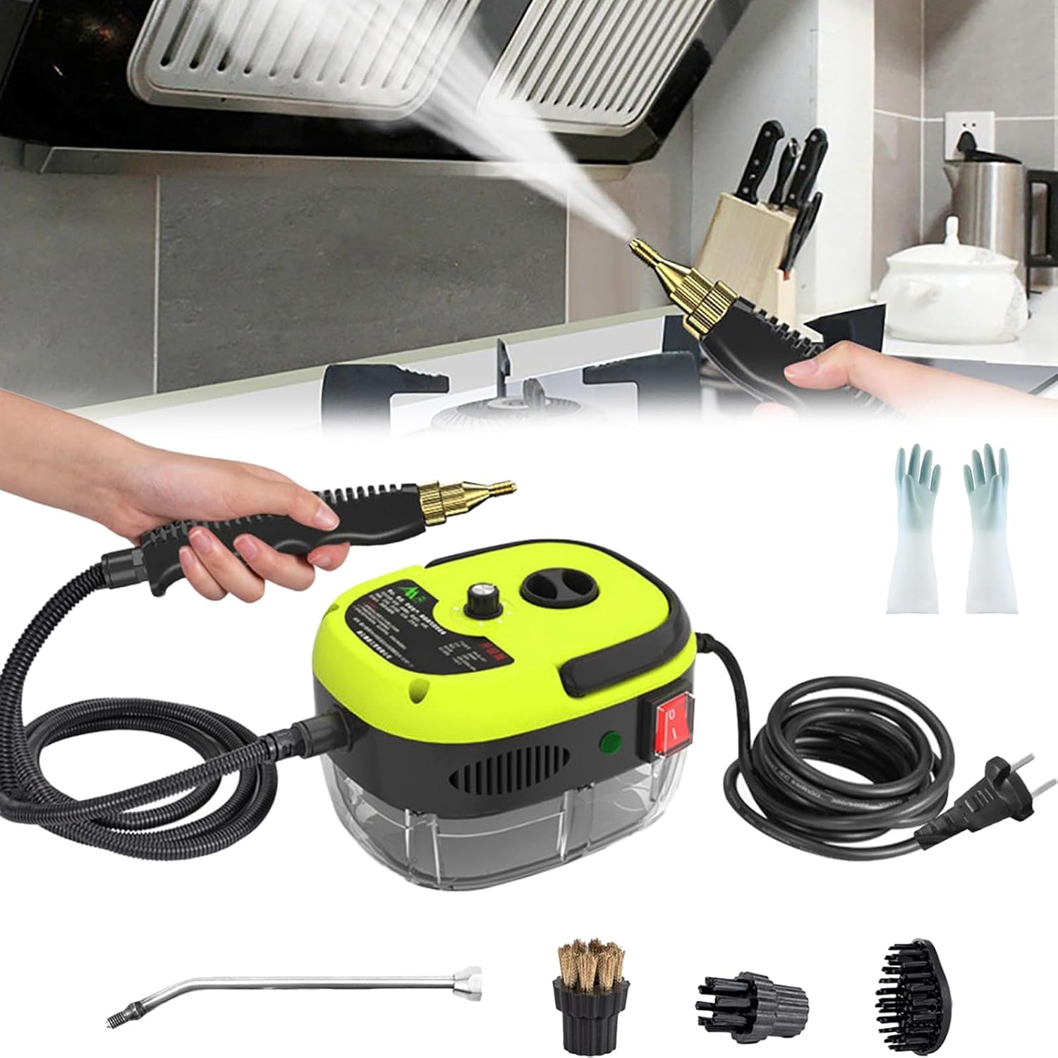 Muntuni 2500W High-Pressure Handheld Steam Cleaner - Portable High-Temperature Steamer for Car, Fur, Upholstery & Home Cleaning (Green)