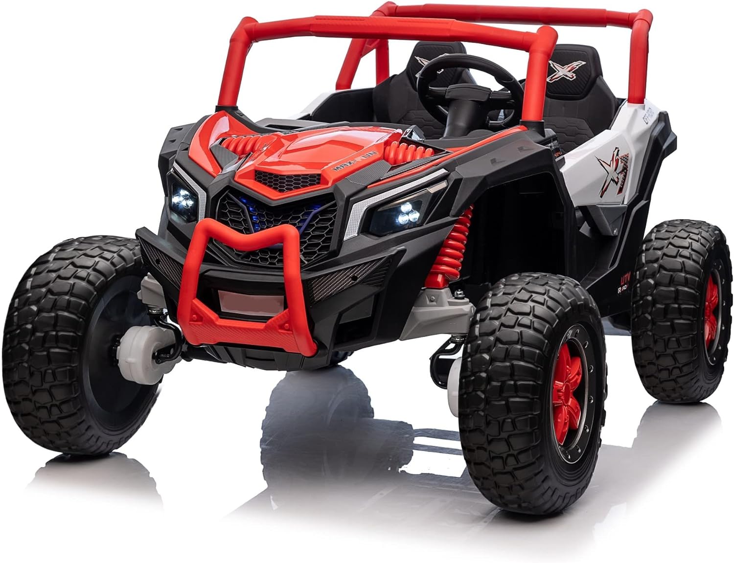 XXXL 24V 2-Seater Ride On Car,Battery Powered Car with Remote Control 4x4 Kids Electric Vehicle Load 200lb Side by Side Ride On Toy with Rubber-Plastic Polymerized EVA Tire, Red