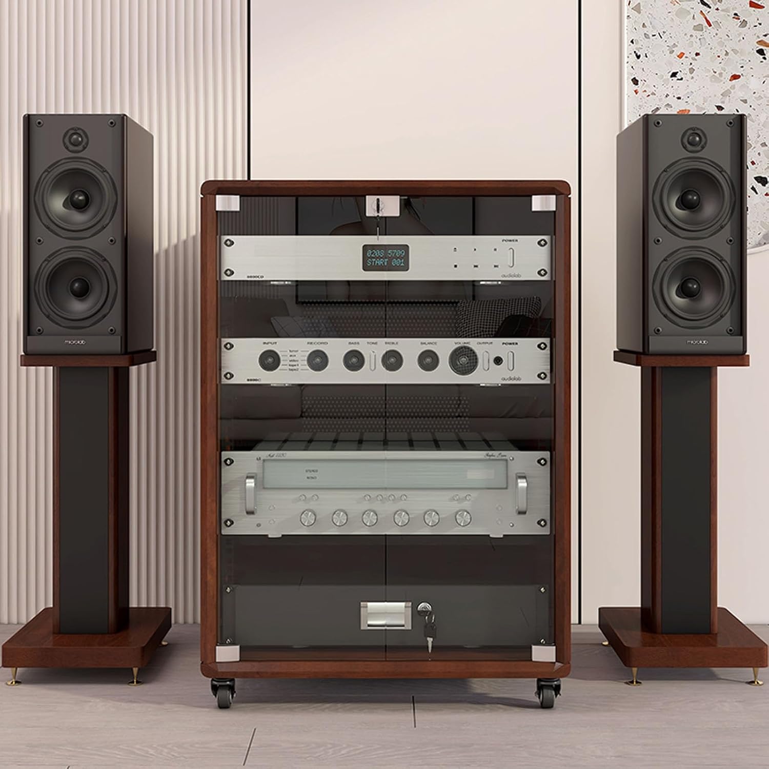 LIHDNGXM Stereo Rack AV Media Stand with Tempered Glass Shelves Stereo Cabinet