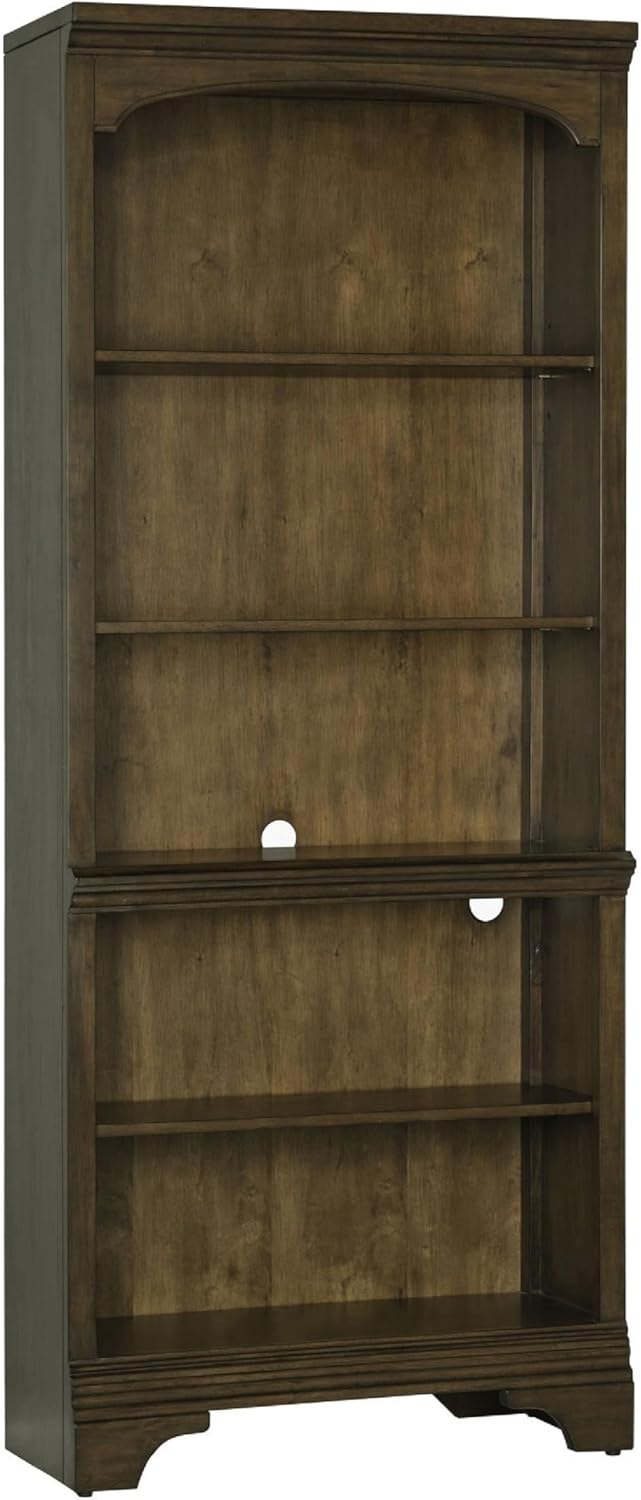 Benjara BM280385 78 in. Tia 5 Tier Rubberwood Bookcase with 3 Adjustable Shelves Oak Brown