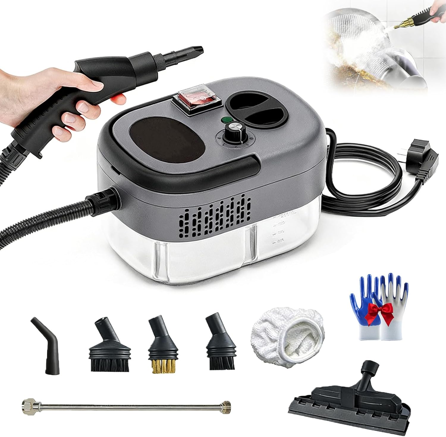 Limpiador A Vapor Para Casa, 105°C/221°F High-Temperature Pressurized Handheld Steam Cleaner And Mop, 2500 W 6-Level Adjustable High Pressure Steam Cleaner For Home Car,15s Heat-Up (Gray)