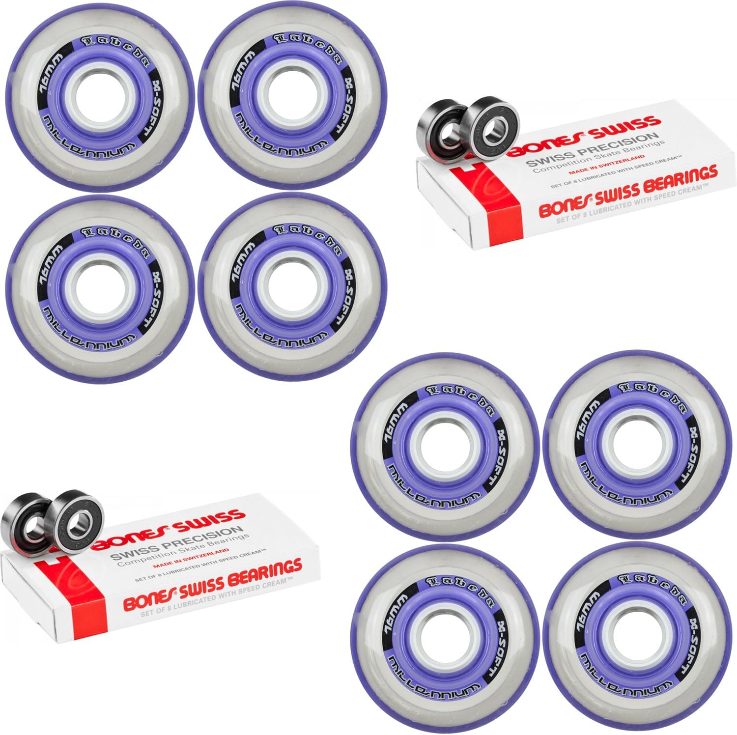 Labeda Millennium Gripper Purple Hockey Inline Wheels 76mm X-Soft 8 Pack Swiss