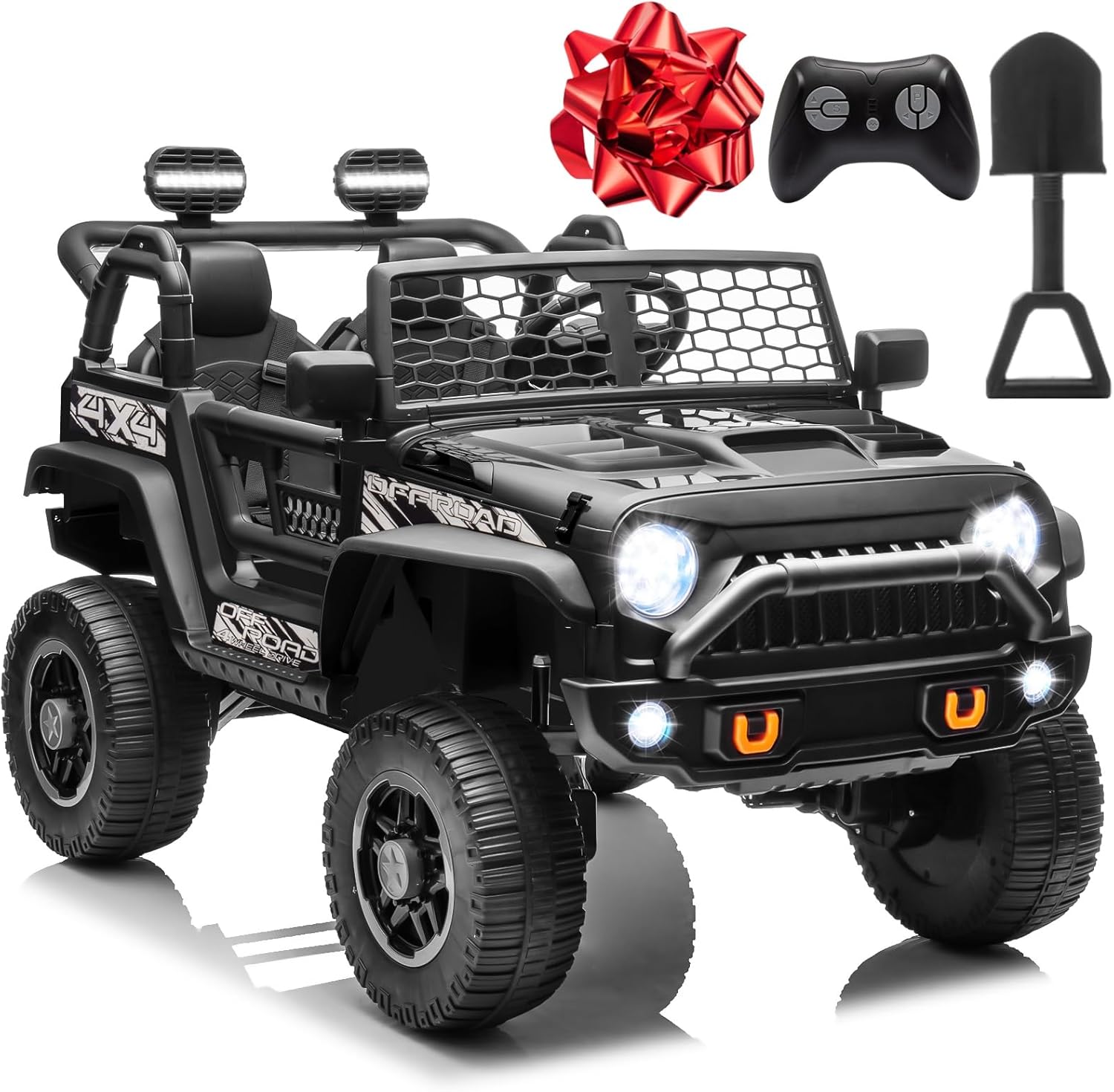 JOYRACER 24V Kids Electric Ride on Truck w/4x200W, 4WD/2WD Switchable XL 2 Seater Ride On Car w/20'' Seat, Remote Control Power Car Wheels w/5MPH Max, Battery Powerd Car Vehicles for Kids Boys, Black