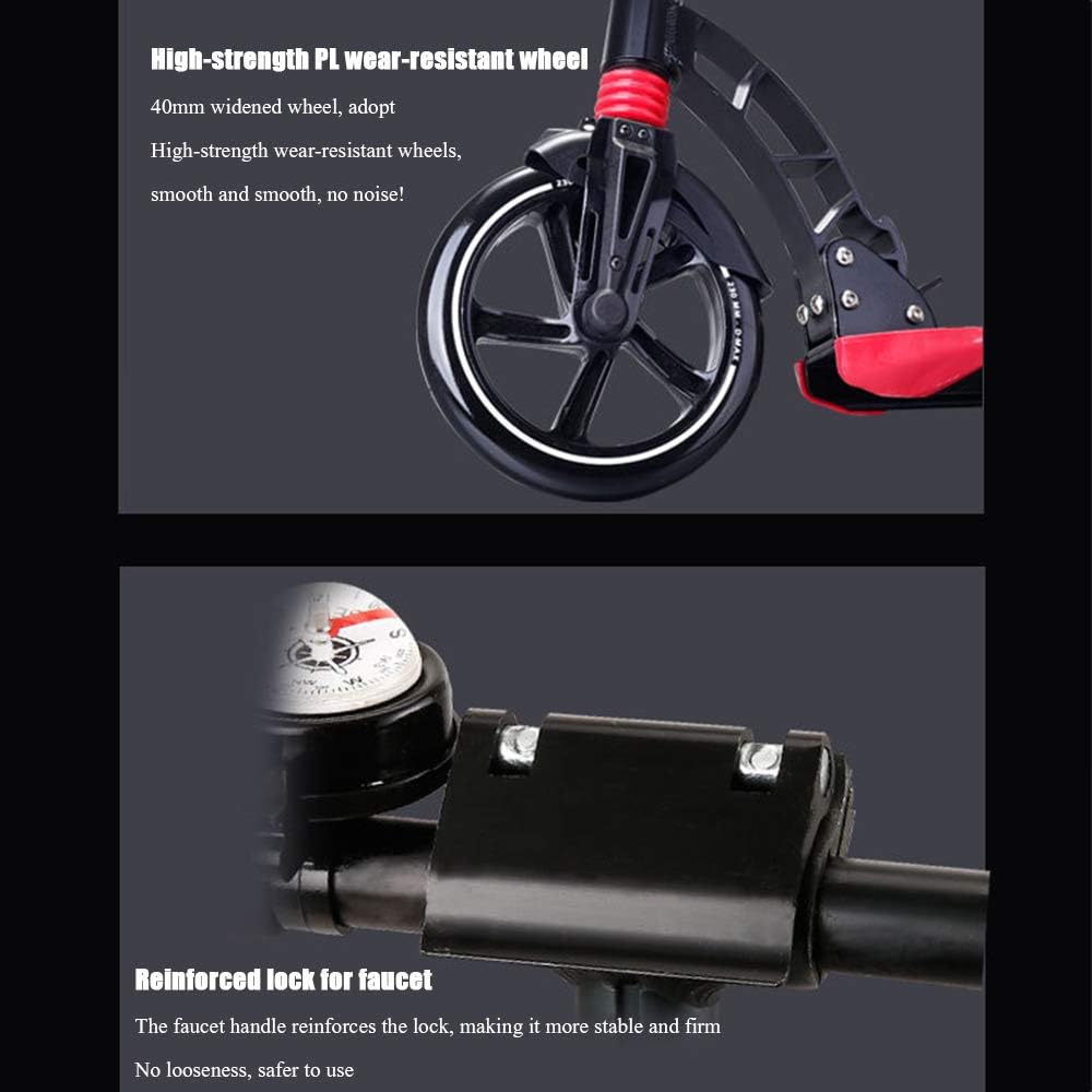 Scooters for Kids 8 Years and Up, Foldable Kick Scooter 2 Wheel, Quick-Release Folding System, 3 Adjustable Height, Large 230mm Wheels Great Scooters for Adults and Teens