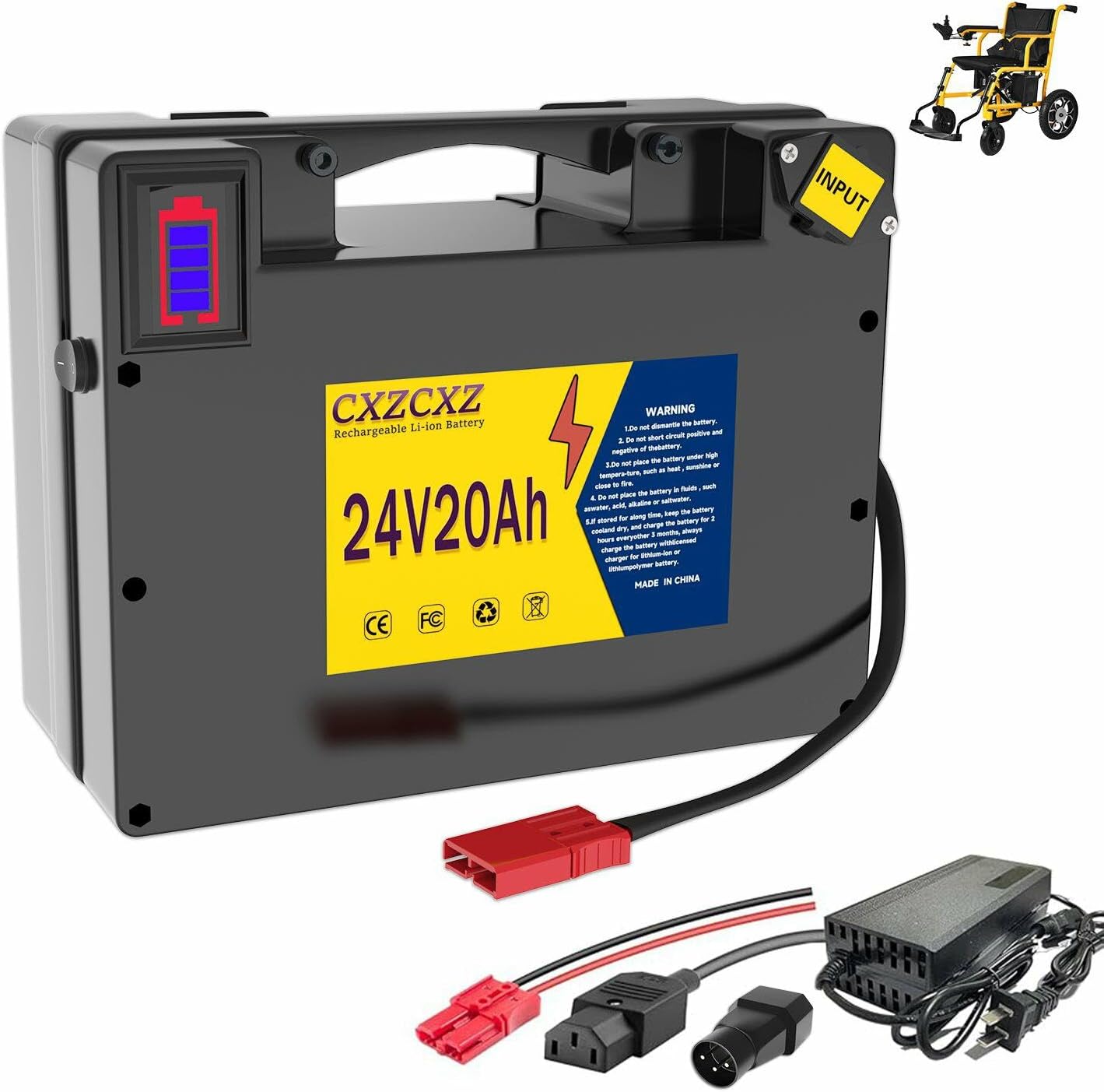 24V Lithium Battery for Electric Wheelchair,30A BMS for 100W 250W 300W 500W Wheelchairs,Rechargeable Battery with Level disply Screen (24V20AH)