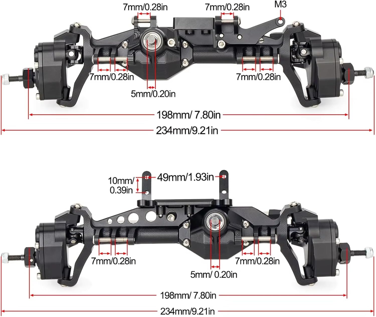 RC Axle Models For SCX10 III For Capra For LCG H10 OPTIC 1/10 Aluminum 4WS Offset Portal Axle Set With Servo Mount 4Wheel Steering Chassis Comp(Black,1set)