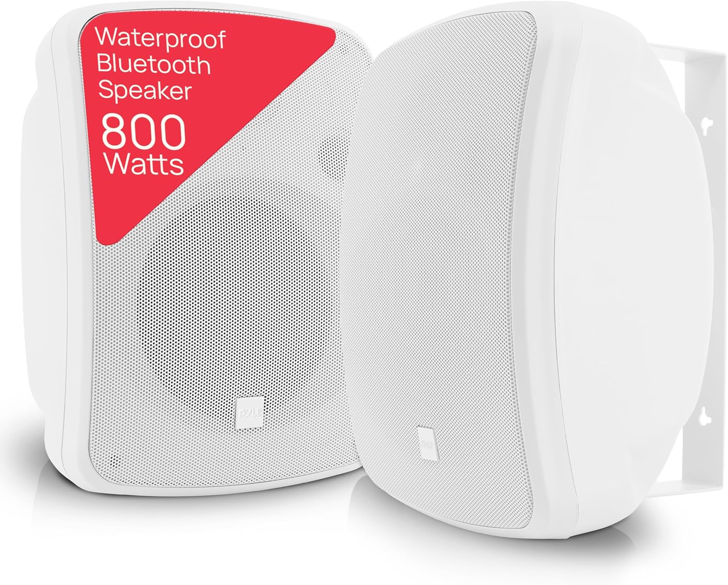 Pyle Outdoor Bluetooth Wireless Speaker System-2-way Active/Passive Pair - 6.5in, 800Watt Peak Power,Weatherproof,Wall/Ceiling Mounted Speakers w/ Metal Grill, Universal Mount, Indoor/Outdoor-White
