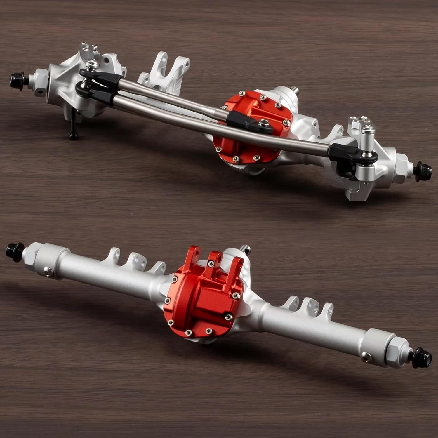 Compatible with Axial for SCX10 II VS4-10 HD44 1/10 RC for Rock Crawler Car Parts Aluminum Offset Straight Axle Set RC Front and Rear Axle(Silver)