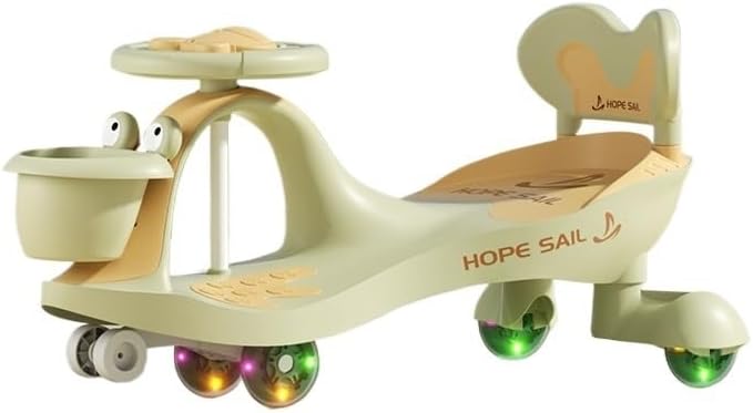Wiggle Scooter Swing Car with Storage Basket Flashing Wheels & Music Wiggle Cars Ride On Toy for Kids Boys Girls(Green)