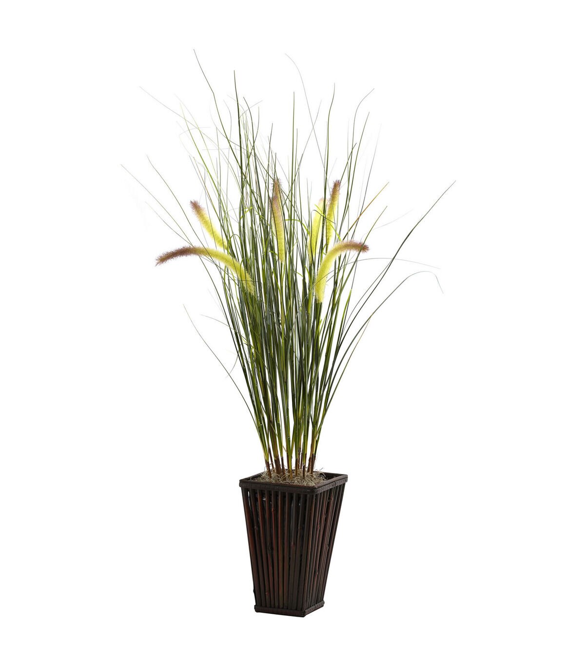 Nearly Natural 33 Grass With Cattails & Bamboo Planter