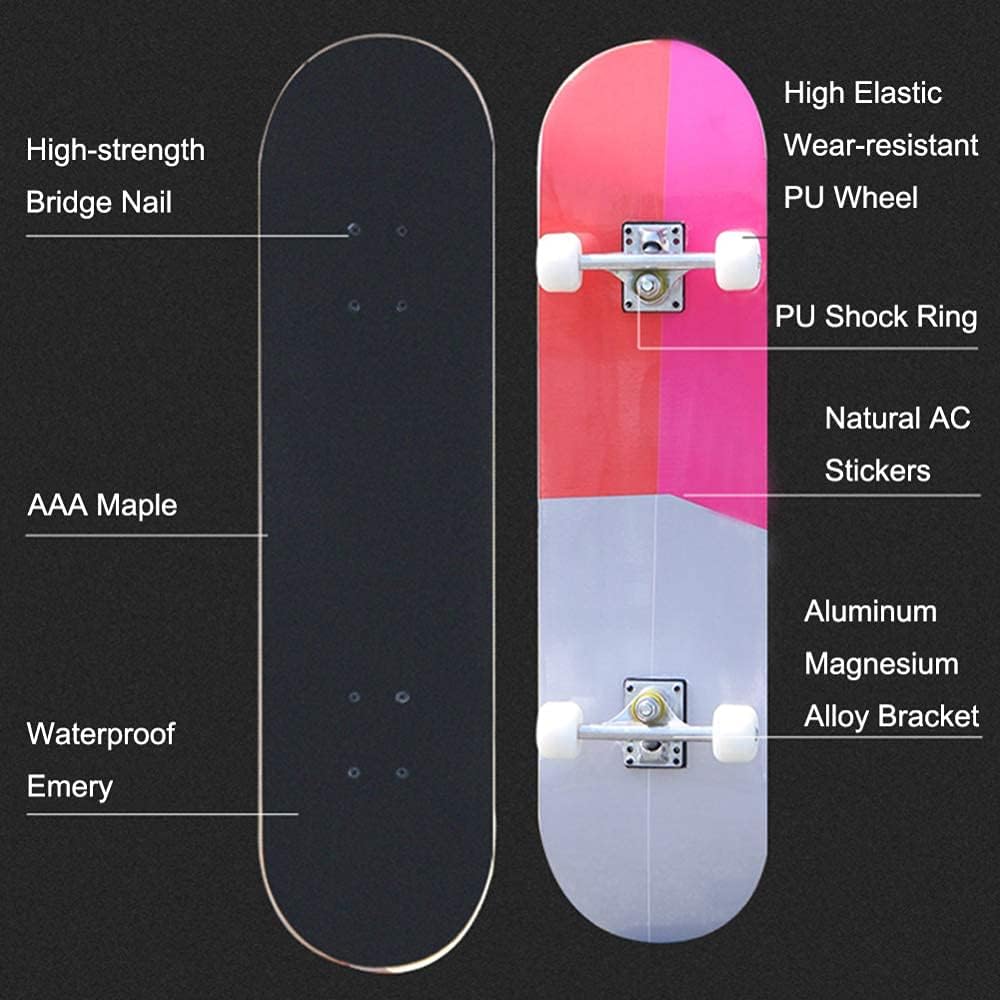Skateboard Complete for Kids Teens Adults Beginners Double Kick Maple Deck Concave Cruiser Skateboard Birthday Gift for Boys Girls 80 x 20 cm