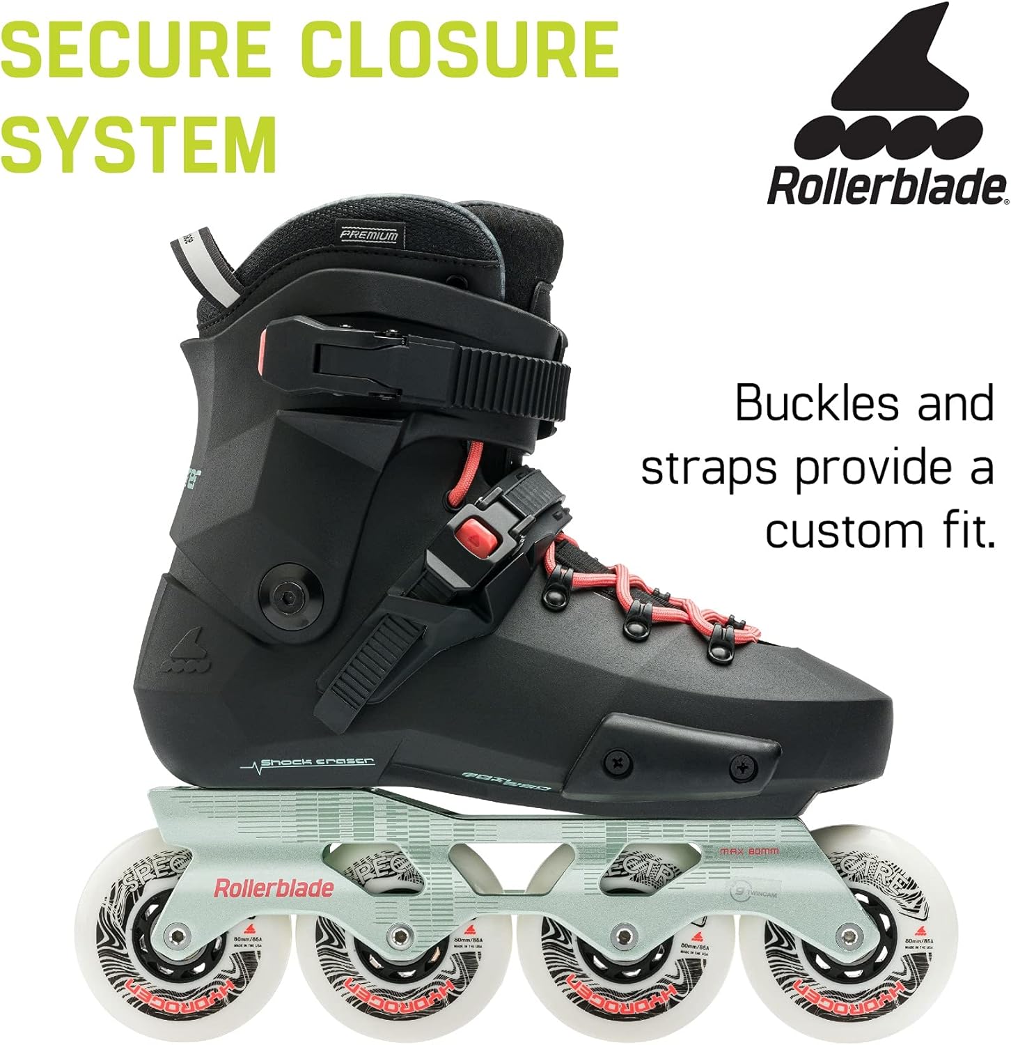 Rollerblade Twister XT Women's Adult Fitness Inline Skate, Black/Mint, Urban Performance Inline Skates