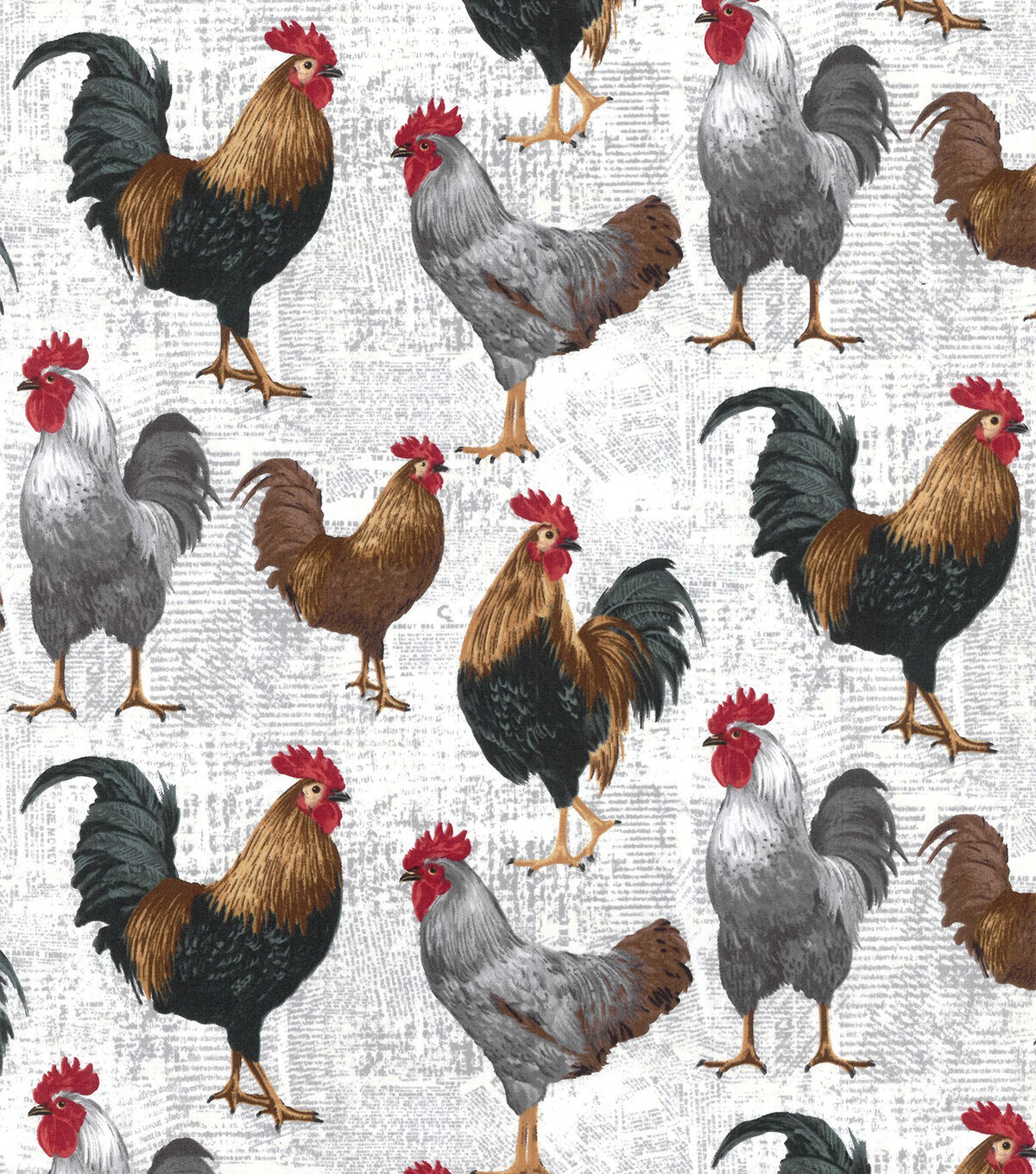 Novelty Cotton Fabric Farm Chickens on Newspaper
