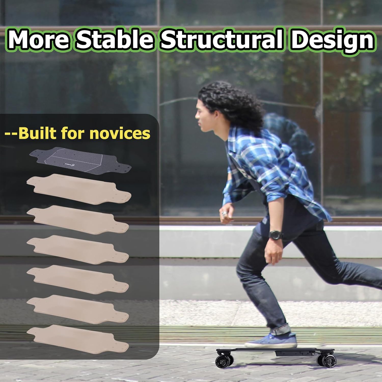 A1 Electric Skateboard with Remote, Rang Up to 17 Miles/24, 8 Ply Canadian Maple, Smooth Breaking, Suitable for Younger Beginners