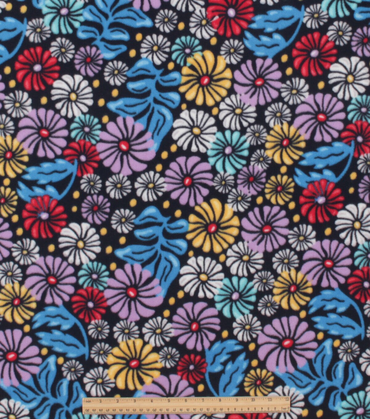 Packed Floral on Black Anti Pill Plush Fleece Fabric