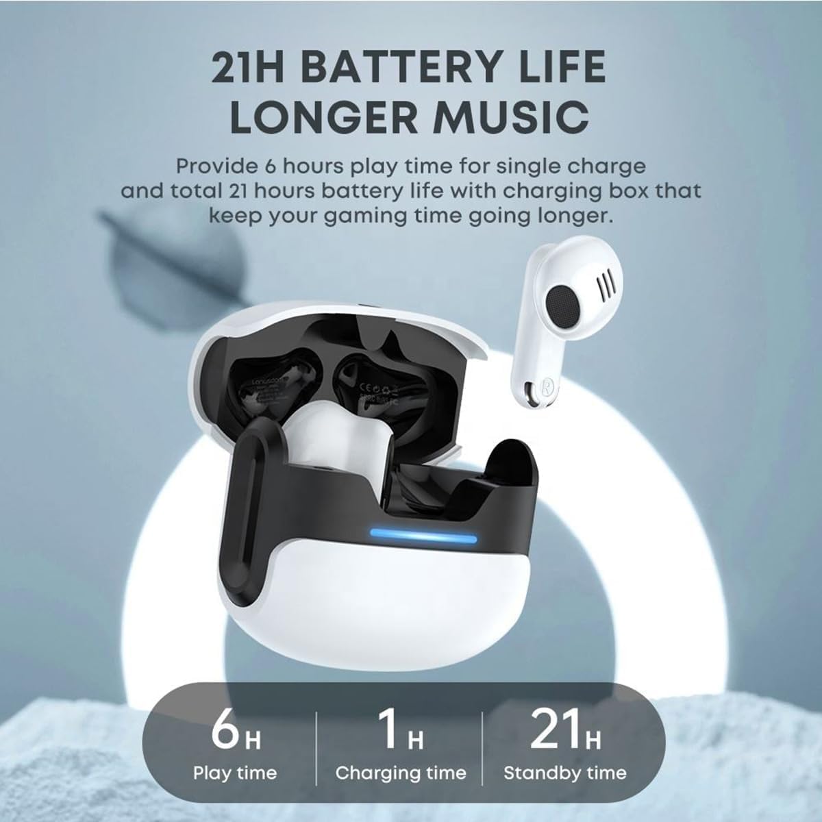 Wireless Earbuds Bluetooth Headphones 5.3 Hi-Fidelity Sound Quality, Comfort to The Ear, HD Voice Conversation Mode, Noise Canceling Gaming Headset with Charging Case for Laptop TV, White
