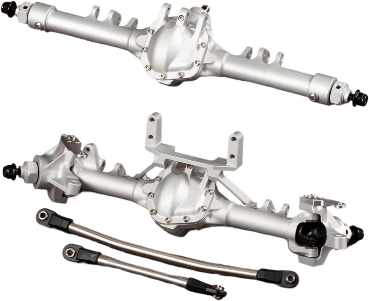 Rc Crawlers Axles for Axial for SCX10 II VS4-10 for Rock Straight Axle Set CNC Machined Aluminum RC Crawler with SOA Servo Mount Chassis Model(Silver)