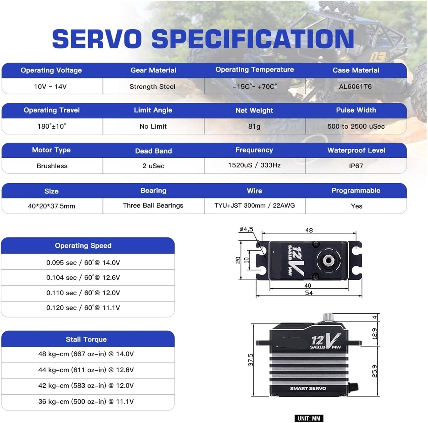 Smart Servo SA81BV 48KG Steel Gear Waterproof Programmable 360 ​​Degree Brushless Servo Suitable for 1/8 1/10(Winch Mode Set3)
