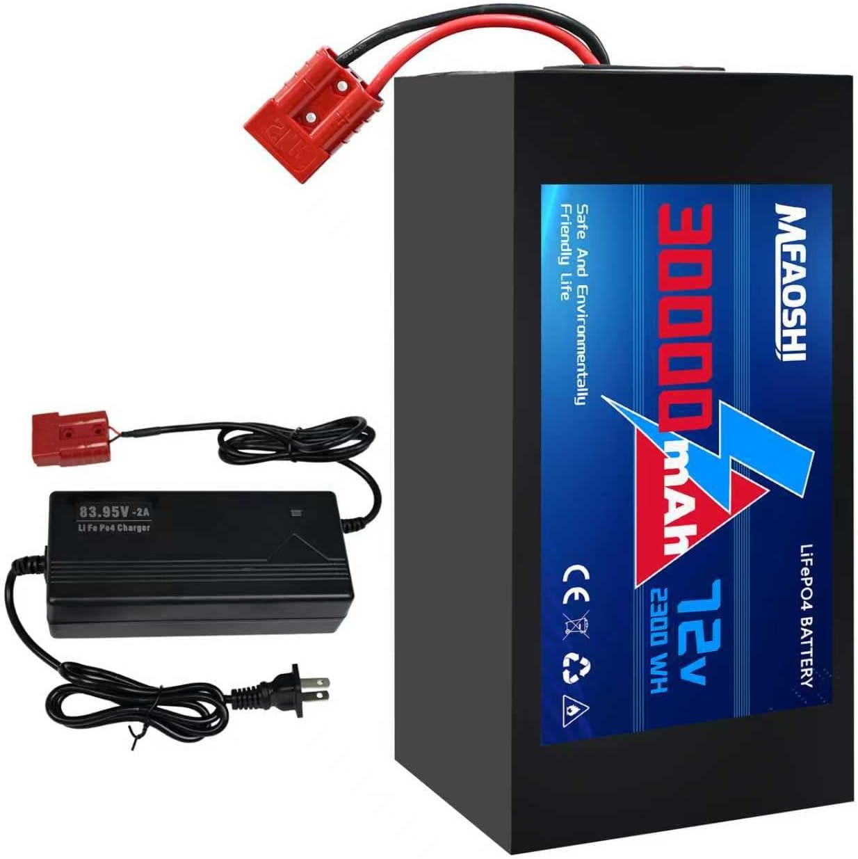 72V 30Ah LiFePO4 Battery,with LED Display & 2A Fast Charger | 50A BMS Protection,High-Power Pack for E-Bike, Scooter, Motorcycle | 250W-3500W Motor Compatible