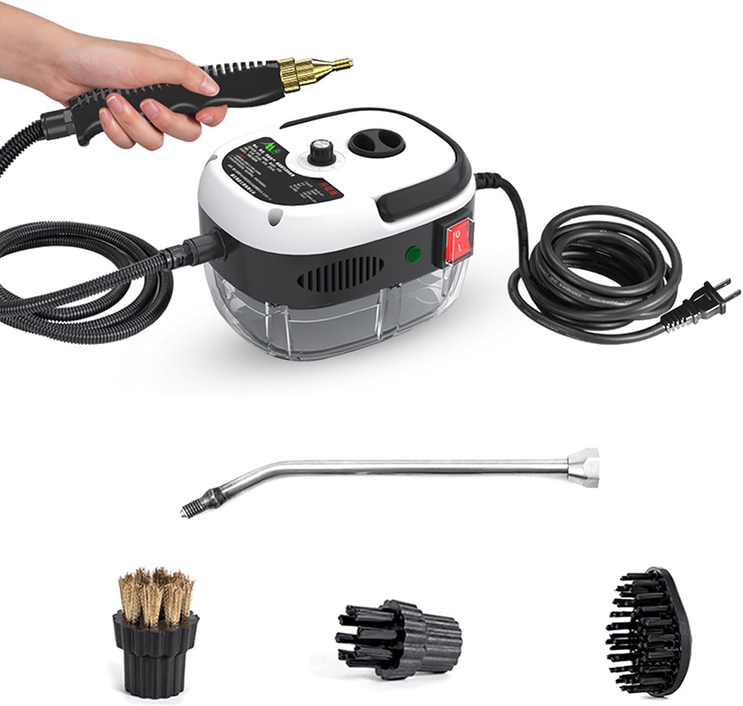 2500W High Pressure Steam Cleaner, Handheld Pressurized Steam Cleaner with 6 Brush Heads, 6-Speed Adjustable, 10 Seconds Fast Heating for Cleaning Kitchens Windowsil,White