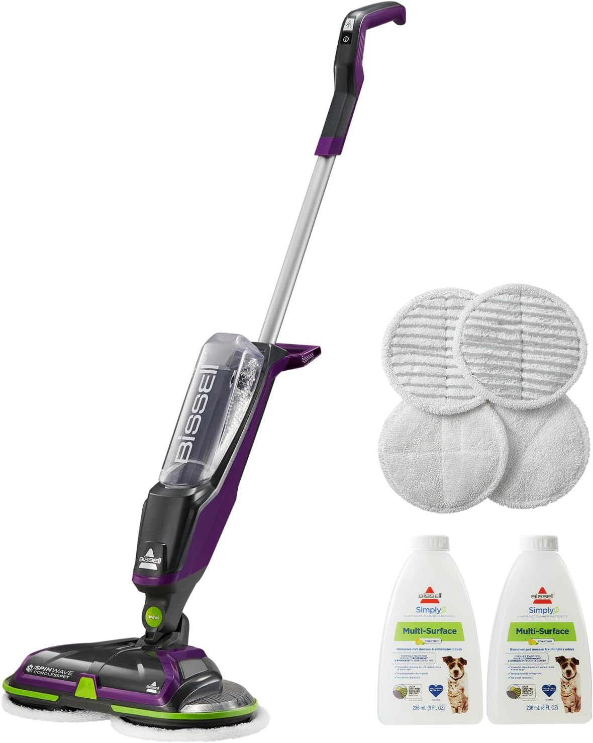 BISSELL® Spinwave Cordless Pet Hard Floor Spin Mop Cleaner 18V with washable mop pads for sealed hard floors, 23157