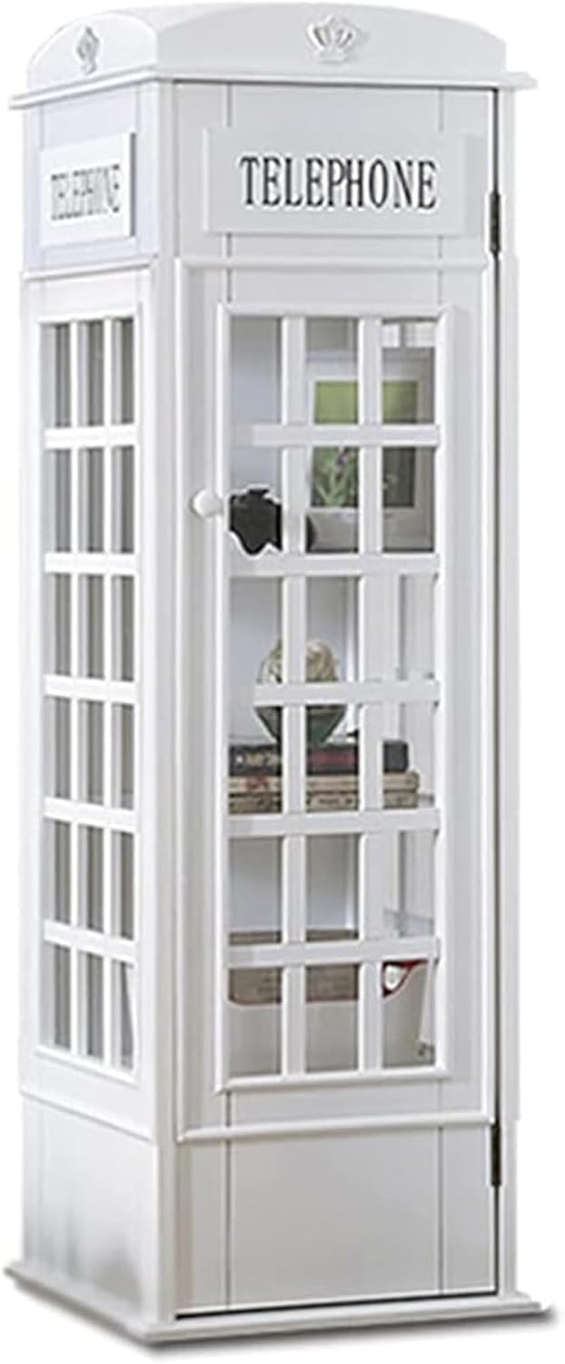 Wood Bookshelf Telephone Booth Shape cute Floor Standing Bookcase Storage Rack For Kids adults 5-tier wood London Telephone Booth Storage Shelf cube decorative Bookshelf Organizer Display(Color:White)