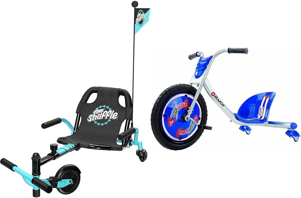 Crazy Cart Shuffle by Razor – Kid-Powered Drifting Go-Kart for Ages 4+ & RipRider 360 Caster Trike for Kids Ages 5+ - Lightweight, Rubber Handlebars, Steel Frame, for Riders up to 160 lbs
