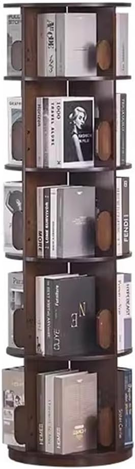 360° Mobile Rotating Vertical Bookshelf Storage Shelf,3/4/5/6 Tier Corner Bookshelf,Solid Wood Narrow Bookcase,Hidden Universal Wheels,Suitable for Living Room,Study Room and Other Narrow Space