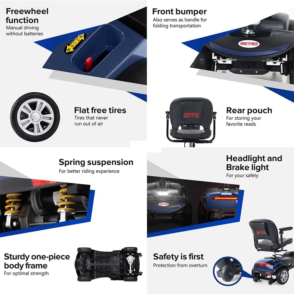 Mobility Scooters Seniors Outdoor Power Scooter Handicap Electric Scooters with 4 Wheel Lightweight Compact Motorized Scooter,Silver