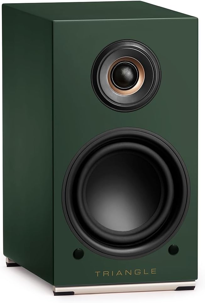triangle - AIO Twin - Wi-Fi & Bluetooth Active Bookshelf Speakers with 2x50W Amplifier - HD Audio - Phono/Turntable + Optical TV Inputs - 165 x 304 x 235 mm - Green (Pair)