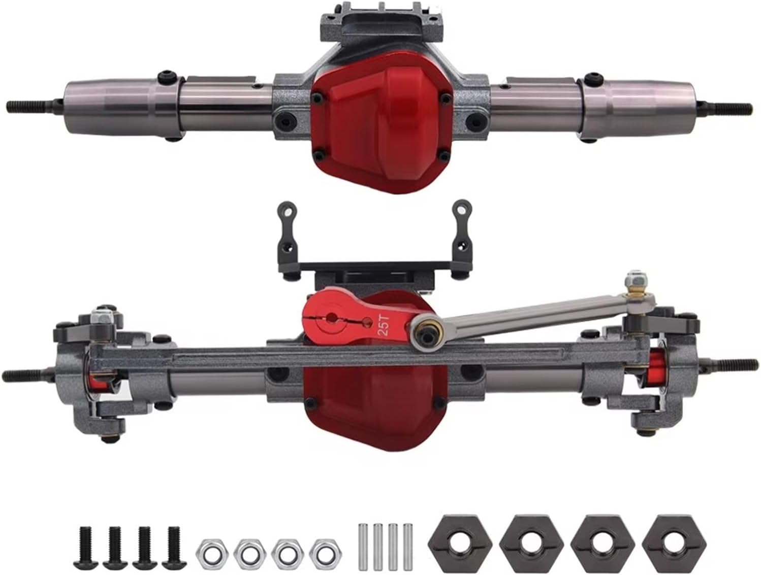 Compatible with Axial for SCX10 1/10 RC Track Car Upgrade Parts Front and Rear Metal Axle CNC with Connectors Servo Arm RC Car Parts(1set)